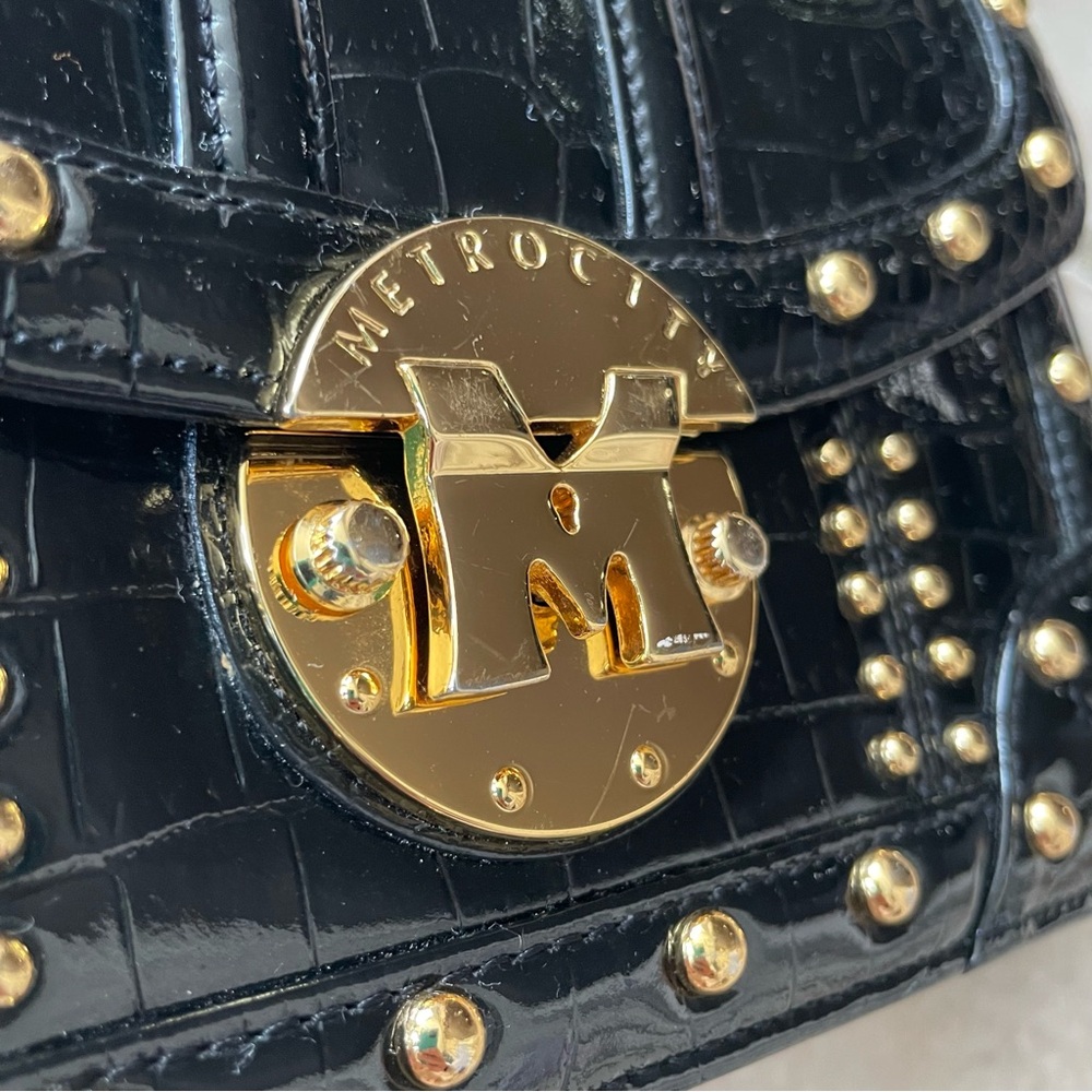 METROCITY Croc Embossed Studded Shoulder Crossbody Bag Black - Picture 14 of 14